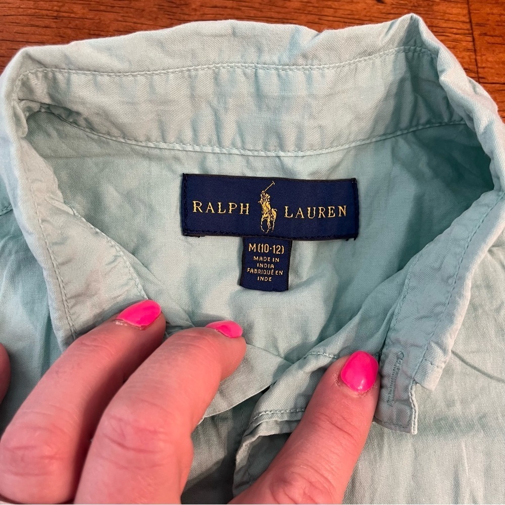 Ralph Lauren light turquoise short sleeve button down size medium 10-12 - Picture 3 of 6